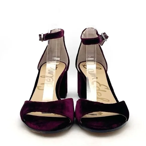 Sam Edelman Susie Velvet Block Heel Ankle Strap Sandals Burgundy Maroon Size 6.5 - Picture 6 of 13